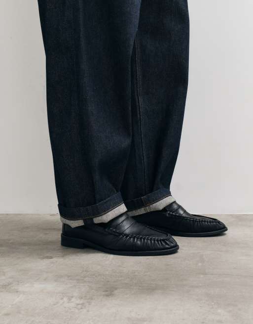 NOAK made in Portugal loafers in black leather with ruched apron, 5 of 9