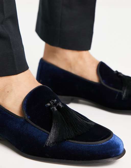 Noak made in Portugal loafers in blue velvet with tassel ASOS