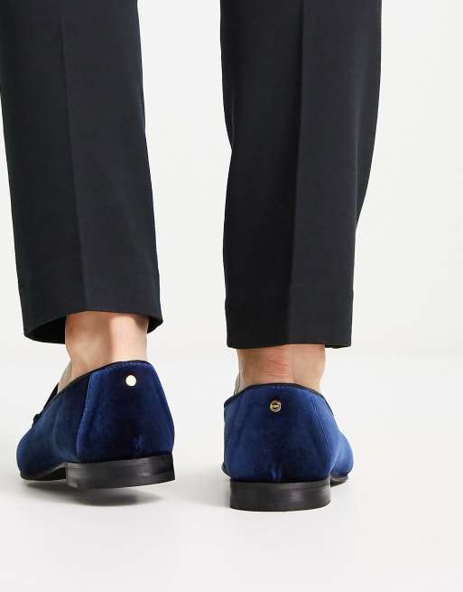 Noak made in Portugal loafers in blue velvet with tassel ASOS