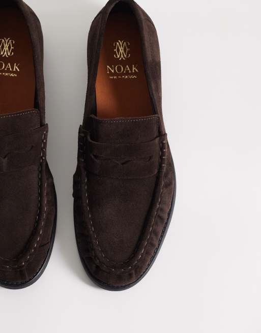 NOAK Made in Portugal loafers in brown suede with ruched apron, 2 of 4