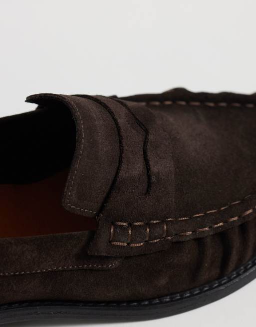 NOAK Made in Portugal loafers in brown suede with ruched apron, 2 of 4