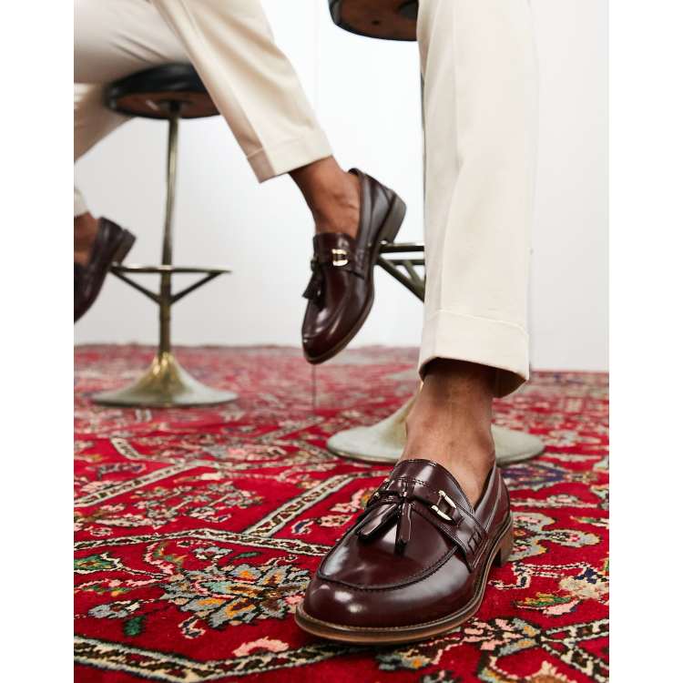 Burgundy tassel hot sale loafers mens