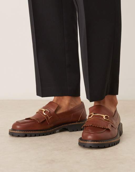 NOAK Made In Portugal loafers in tan leather with fringe and snaffles