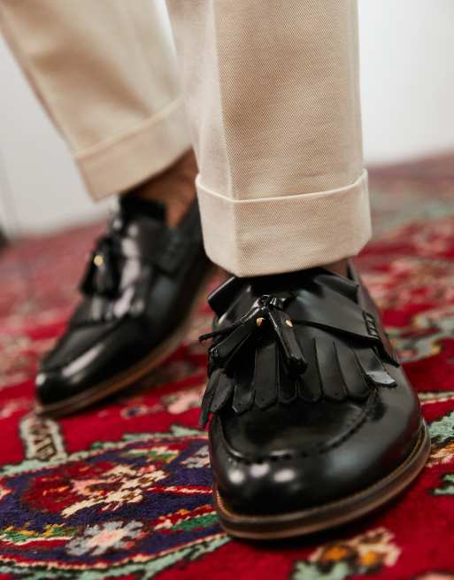 Noak made in Portugal loafers with fringe detail in black leather