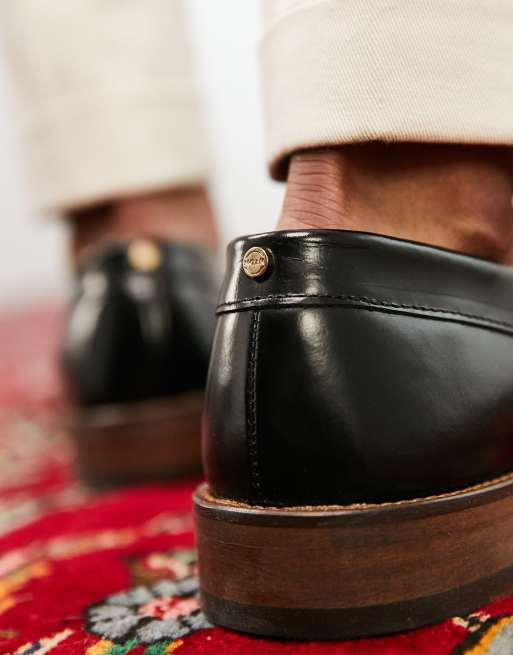 Noak made in Portugal loafers with fringe detail in black leather