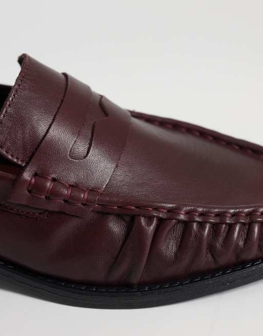 Noak made in Portugal loafers with ruched apron in burgundy leather, 2 of 4