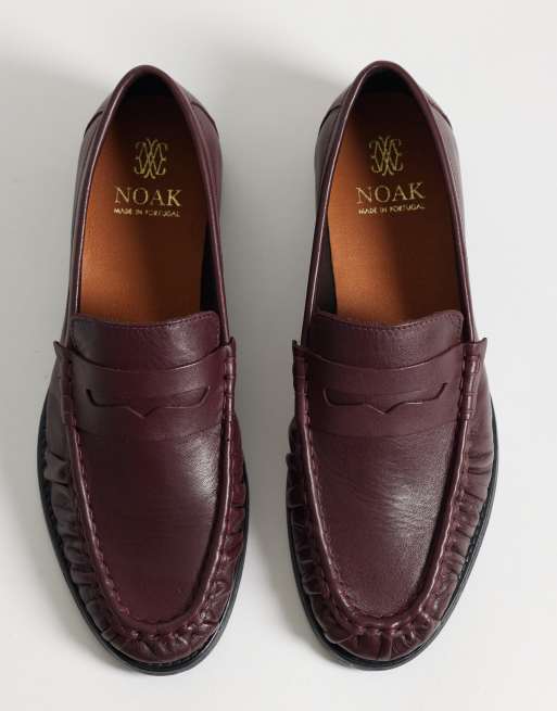 Noak made in Portugal loafers with ruched apron in burgundy leather, 4 of 4