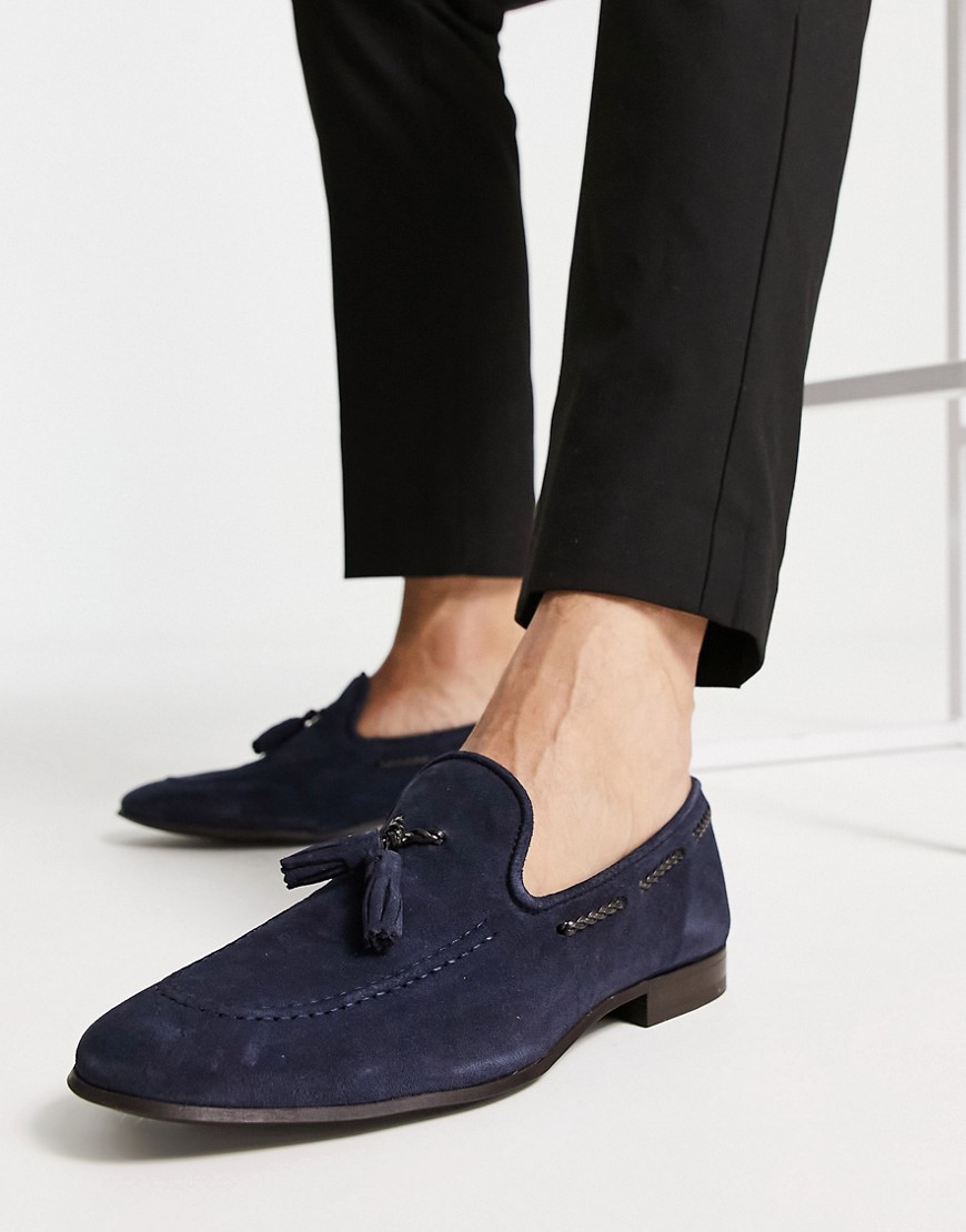 Noak made in Portugal loafers with tassel detail in navy suede