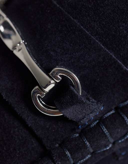 NOAK – Made in Portugal – Marinblå pennyloafers i mocka med silverspänne, 2 av 4