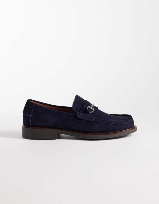 NOAK – Made in Portugal – Marinblå pennyloafers i mocka med silverspänne, 4 av 4