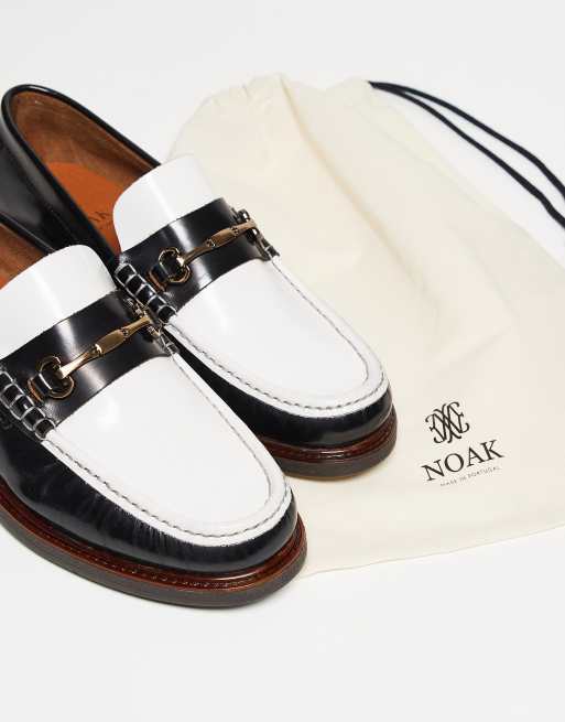 Noak - Made in Portugal - Mocassini college in pelle color bianco e nero con morsetto dorato