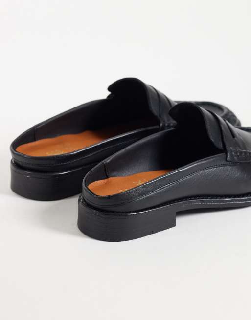 NOAK made in Portugal mule loafers with gold-tone snaffle and ruching in black leather, 3 of 4