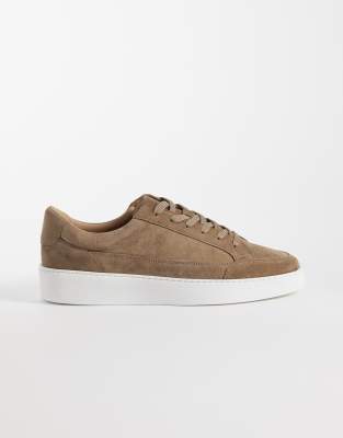 NOAK Made In Portugal paneled lace up sneakers in taupe suede-Brown