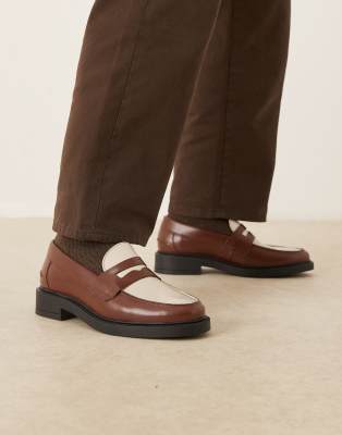 Made in Portugal - Penny-Loafer aus Leder in Hellbraun und Creme-Brown Brown 47