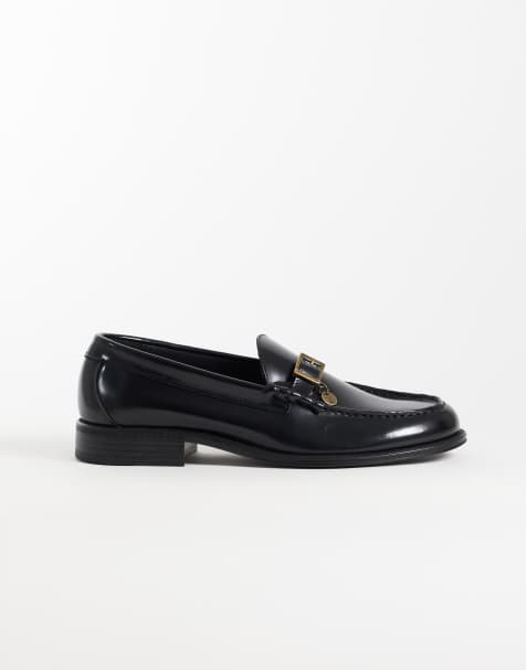 NOAK made in Portugal penny loafers buckle detail in black leather - view 1