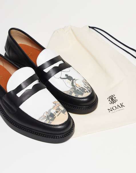 Noak - Made in Portugal - Penny-loafers i sort/hvid læder med print - view 1