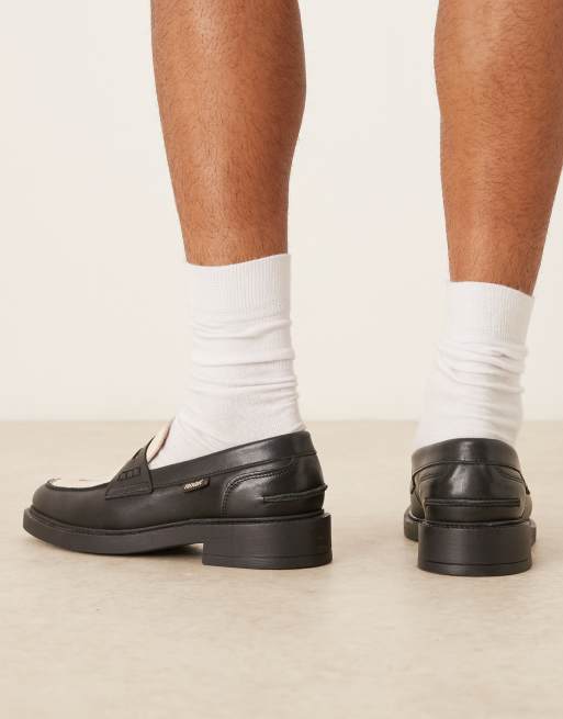 Noak Made in Portugal penny loafers in black leather with print, 4 of 4
