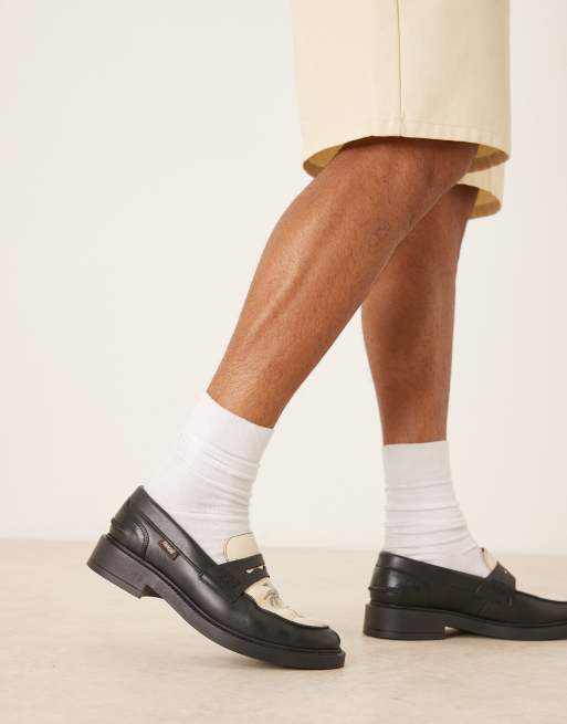 Noak Made in Portugal penny loafers in black with print