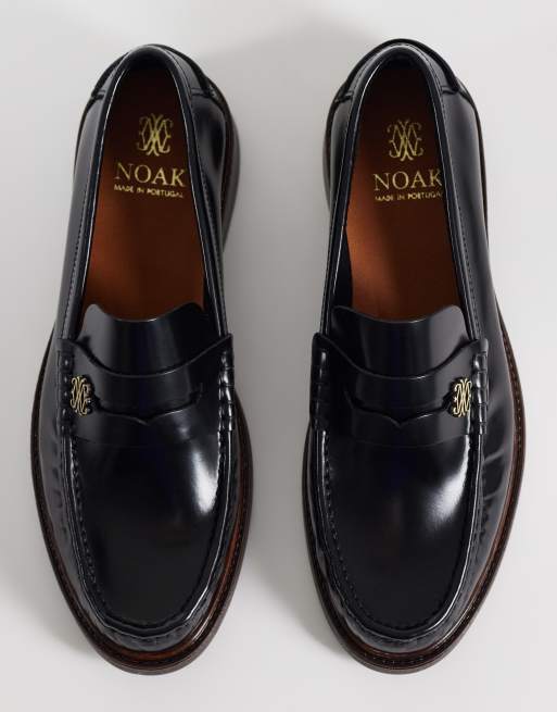 NOAK made in Portugal penny loafers with branded metal hardware in black leather, 4 of 4