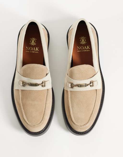 NOAK made In Portugal penny loafers with branded snaffle in stone suede, 2 of 4