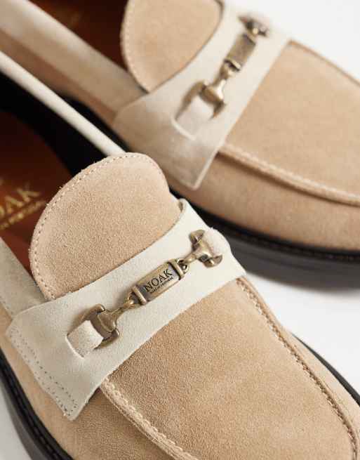 NOAK made In Portugal penny loafers with branded snaffle in stone suede, 3 of 4