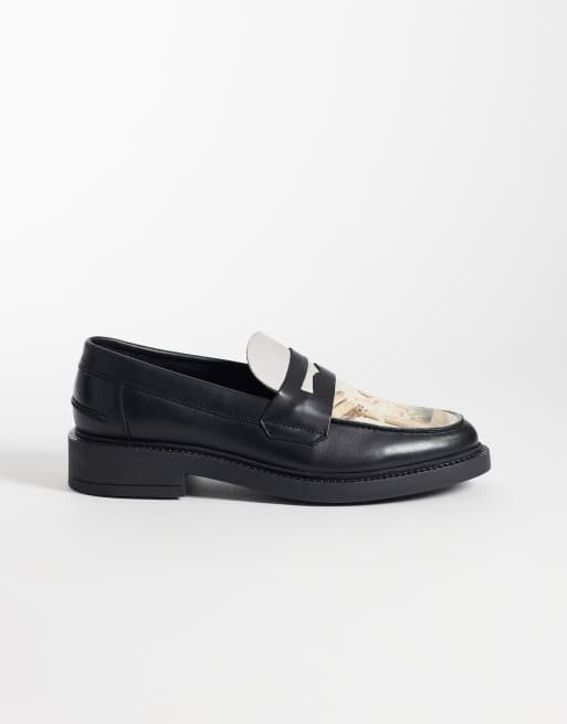 NOAK made In Portugal penny loafers with cherub graphic in black leather, 2 of 4