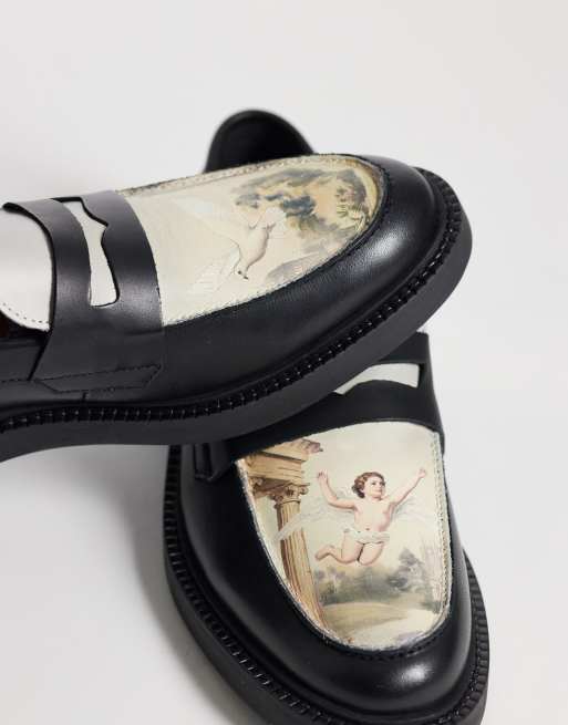 NOAK made In Portugal penny loafers with cherub graphic in black leather, 3 of 4