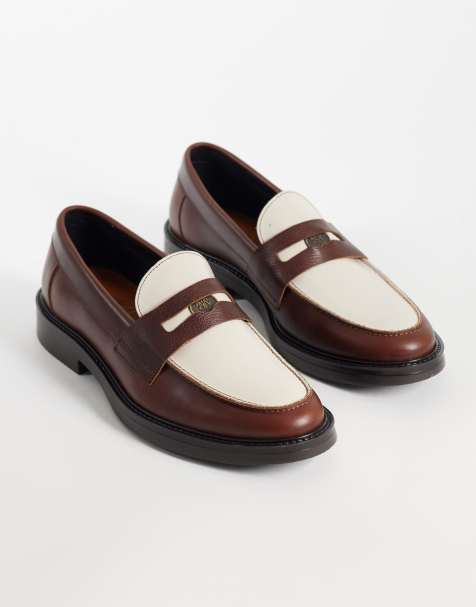 NOAK made In Portugal penny loafers with coin detail in brown and cream leather - view 1
