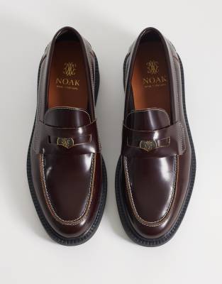 NOAK Made In Portugal penny loafers with coin detail in brown polido leather brown
