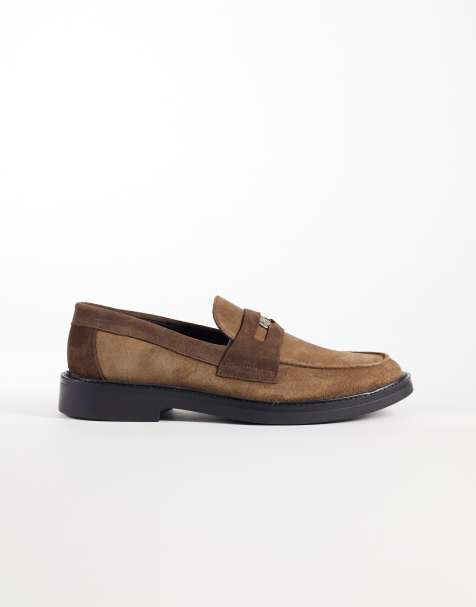 NOAK made In Portugal penny loafers with coin detail in mole suede - view 1