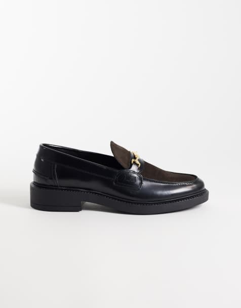 NOAK made In Portugal penny loafers with gold snaffle in black leather and brown suede - view 1