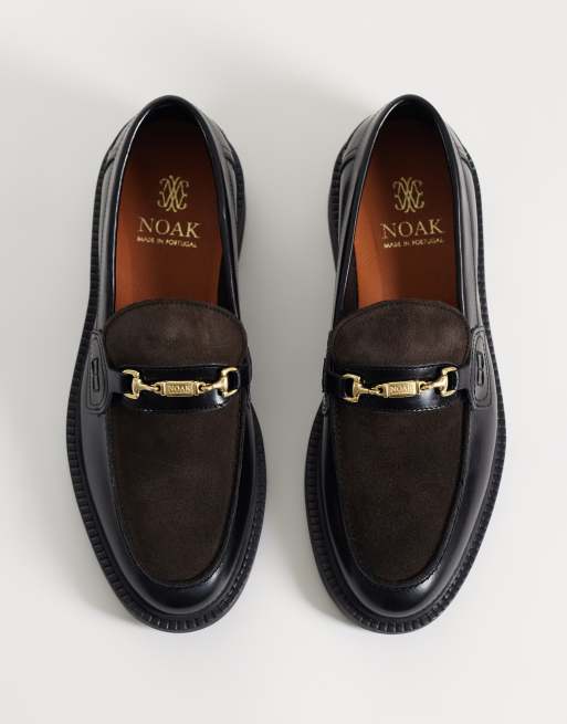 NOAK made In Portugal penny loafers with gold snaffle in black leather and brown suede, 2 of 5
