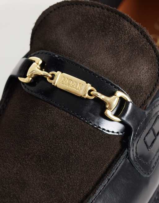 NOAK made In Portugal penny loafers with gold snaffle in black leather and brown suede, 3 of 5