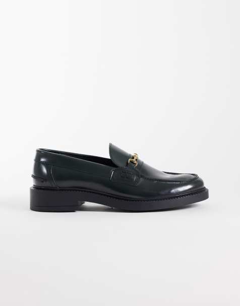 NOAK made In Portugal penny loafers with gold snaffle in bottle green leather - view 1