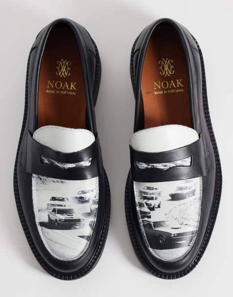 NOAK made In Portugal penny loafers with graphic in black leather - view 1