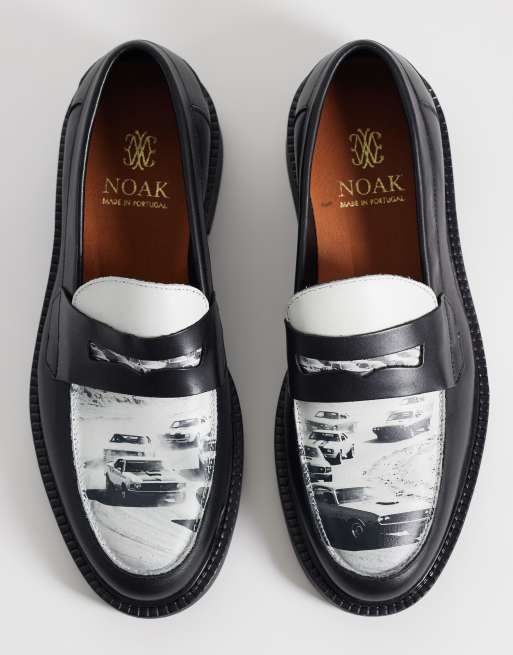 NOAK made In Portugal penny loafers with graphic in black leather, 2 of 4