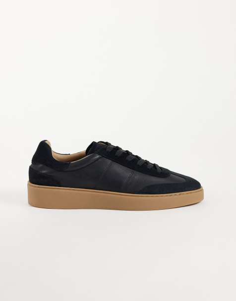 NOAK made In Portugal retro lace up sneakers with gum soles in black leather and suede - view 1