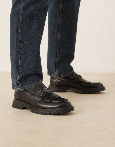 NOAK - Made in Portugal - Sorte loafers i læder med frynser og guldfarvede metaldetaljer - view 1