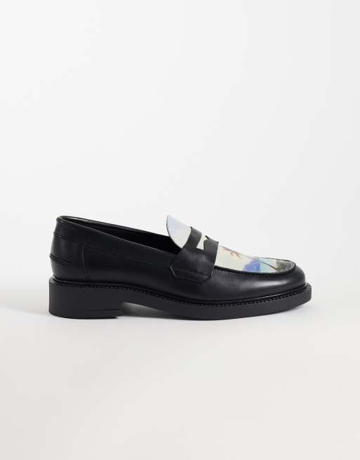 NOAK - Made In Portugal - Sorte penny-loafers i læder med landskabsgrafik, 2 af 4