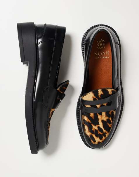 Noak - Made in Portugal - Sorte penny-loafers i læder med vamp med leopardprint - view 1