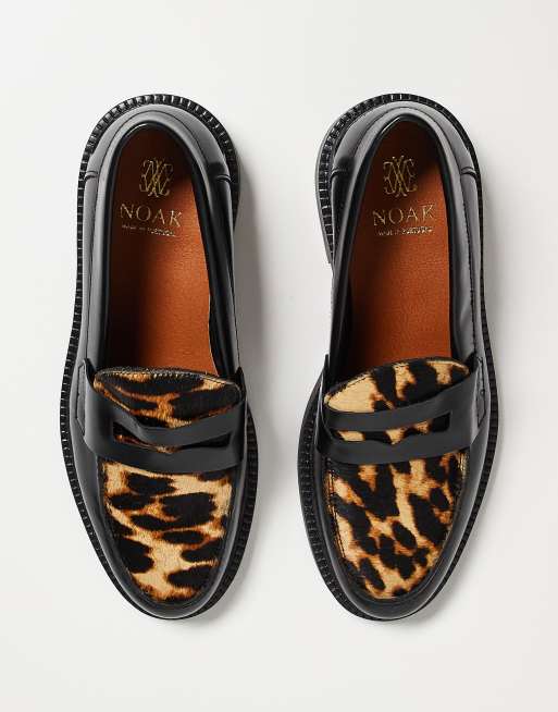 Noak - Made in Portugal - Sorte penny-loafers i læder med vamp med leopardprint, 5 af 5