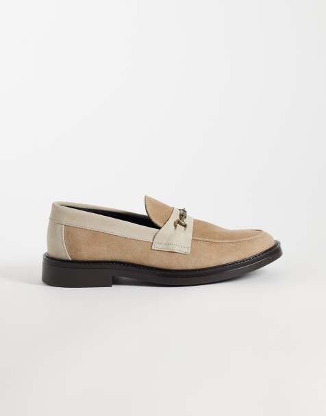 NOAK - Made In Portugal - Suède penny loafers met trens met merknaam in stone - view 1
