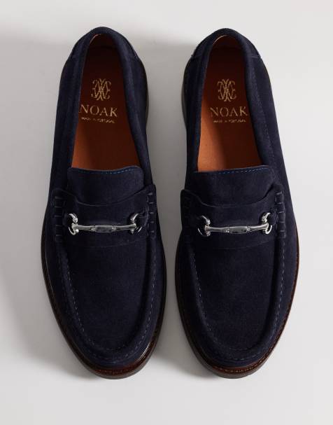 NOAK - Made in Portugal - Suède penny loafers met zilveren trens in marineblauw - view 1