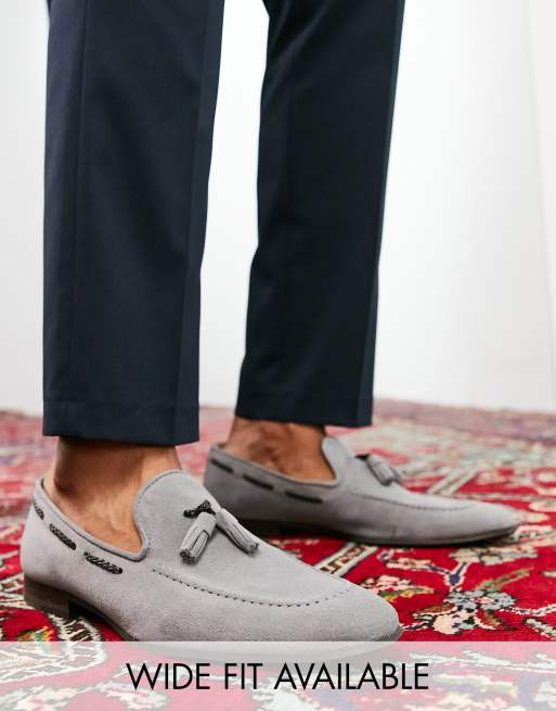Noak – Made in Portugal – Szare zamszowe loafersy z ozdobnymi frędzlami