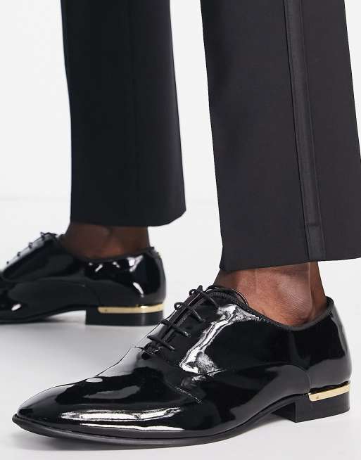 Noak – Made in Portugal – Sznsurowane buty oxford z czarnego aksamitu lakierowanej imitacji skóry