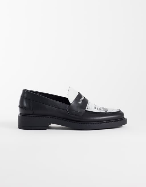 NOAK mocasines penny hechos en Portugal con gráfico de cuero negro, 2 de 4