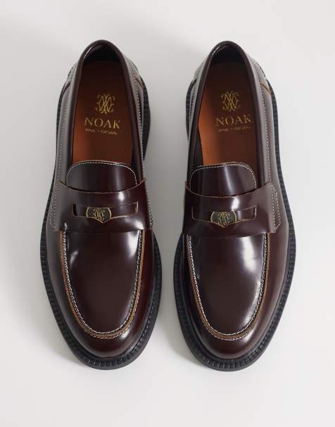 NOAK - Mocassins fabriqués au Portugal avec détail pièce de monnaie en cuir glacé - Marron - view 1