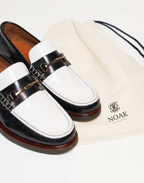 Noak - Mocassins fabriqués au Portugal en cuir à mors doré - Noir et blanc - view 1
