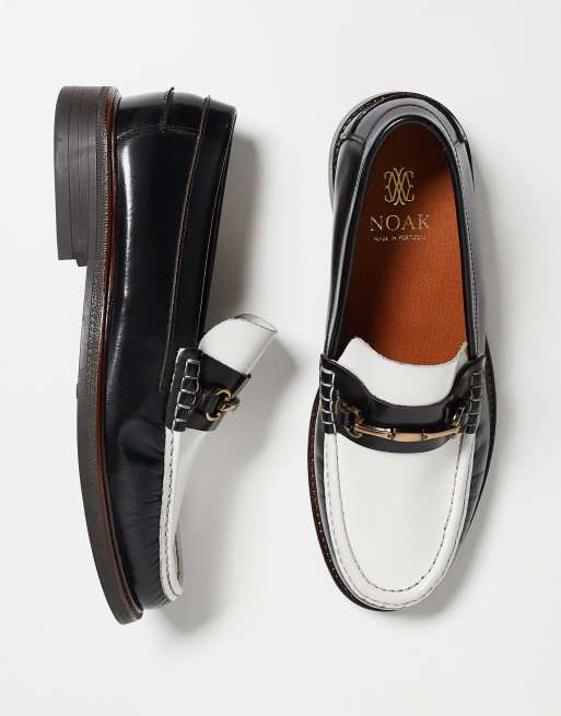 Noak - Mocassins fabriqués au Portugal en cuir à mors doré - Noir et blanc, 4 de 5