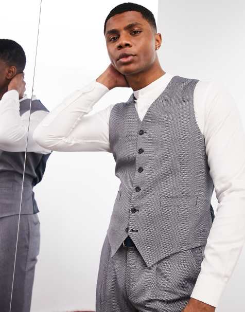 Noak – Niebieska obcisła kamizelka garniturowa z wysokiej jakości materiału z mikroteksturą i stretchem - view 1